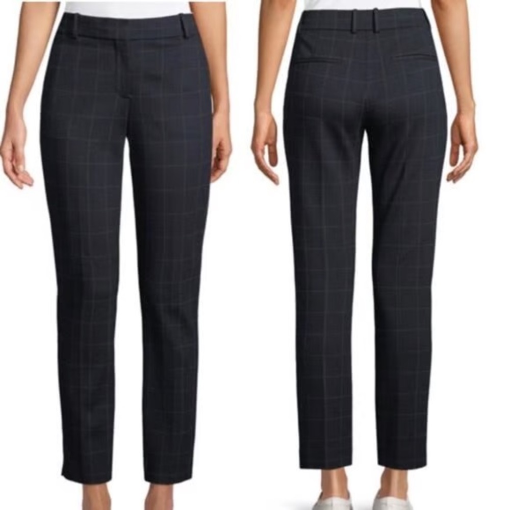 EUC ✨ Theory Straight-Leg Windowpane-Check Stretch Knit Trousers Blue Size 0